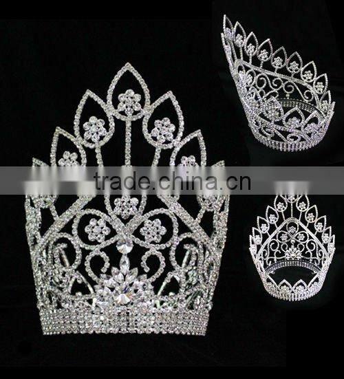 Yiwu Crystal Rhinestone Silver Plated Beauty Queen Crown For Adult Halo H172-157