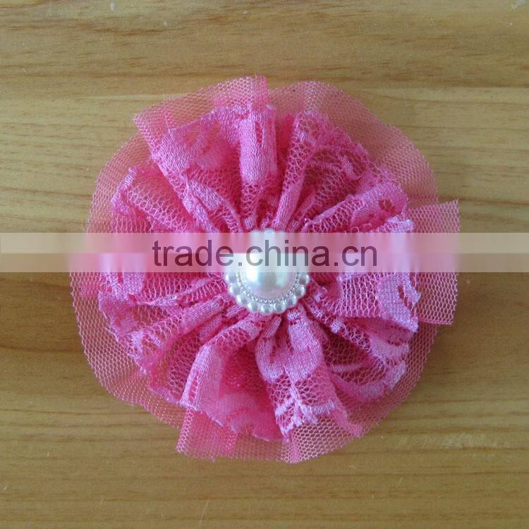 lace flower with pearl bead in center for kids hair accessories