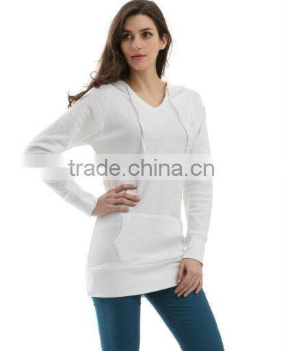 Women Long Hoodie Sweatshirt with V Neck