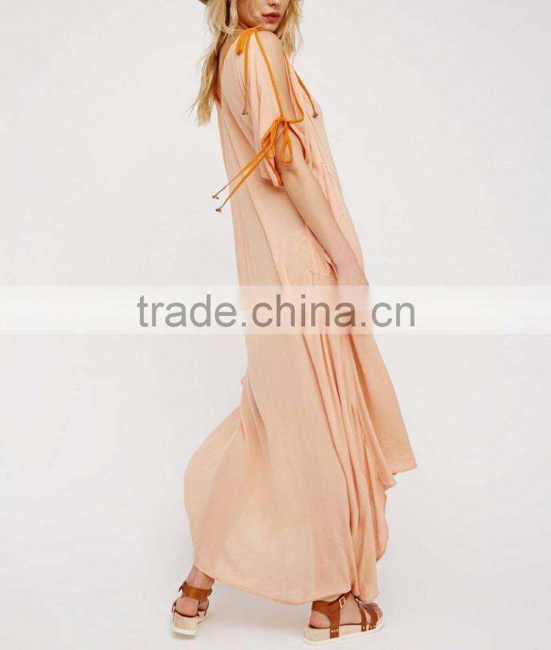 Summer Beach Flowy Effortless Sexy Ladies Nighty Maxi Dress With Cutout Shoulder HSD5948