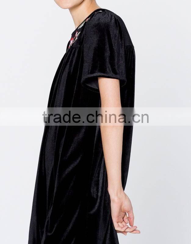 New Short Sleeve Floral Velvet Mini Dress Frock Design With Hand Embroidery Designs For Dress 2016 HSD5828