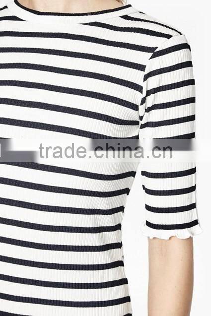 Ladies newest design short sleeve striped maxi dress