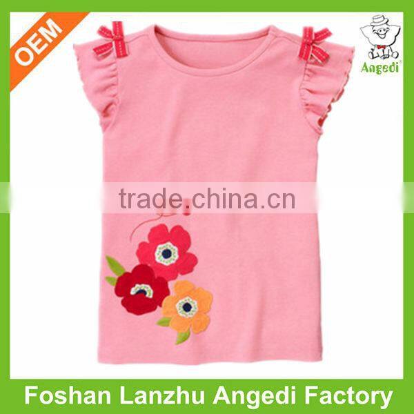 OEM eco-friendly soft kids organic cotton t shirt with ruffle/cap sleeve and water base printing
