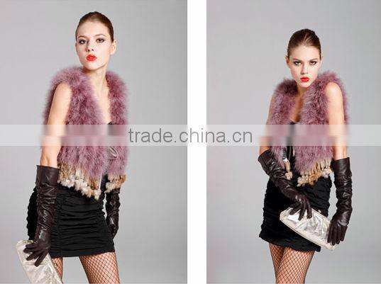 CX-G-B-79D Women Clothes Rabbit Fur Tassels Turkey Wholesale Feather Vest
