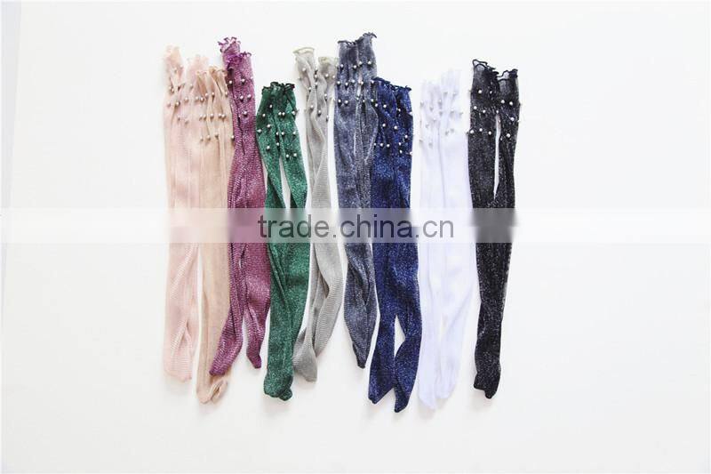 WS-50 New Sale Fashion Women Socks Summer Style Glitter Soft Black Lace Fishnet Pearl Mesh Ankle Socks women