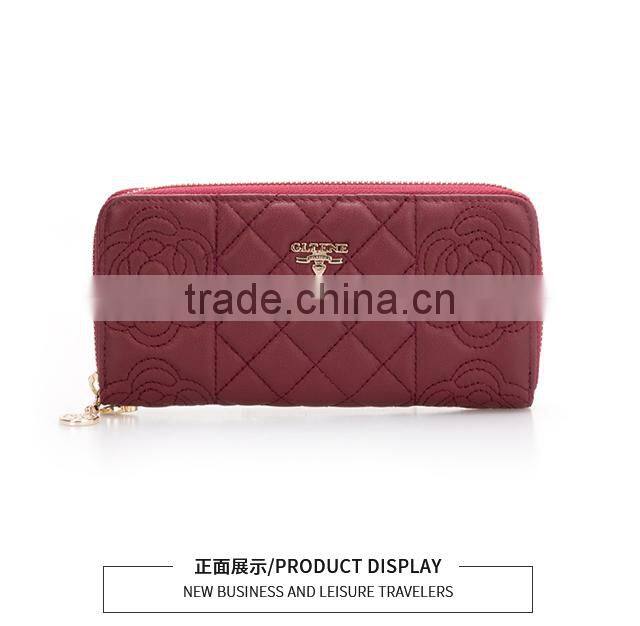 2017 Luxury Fashion Women Wallet Long Purse Bueatiful Flower Embossing Zipper Woman Leather Purse