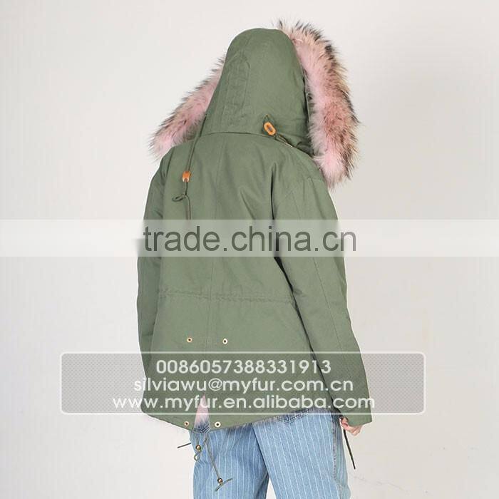 Myfur Plus Size Mini Parka With Fur Lining Luxury Colorful Raccoon Fur Hood