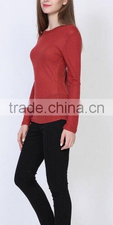 Runwaylover EY2227B Basic women long sleeve V neck T shirt with open thumb hole