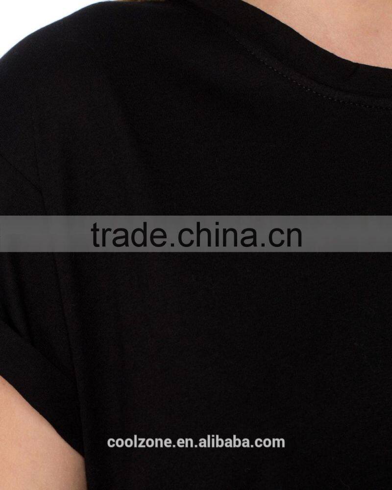 Wholesale crew neck rolled cuffs cotton t shirt women t shirts