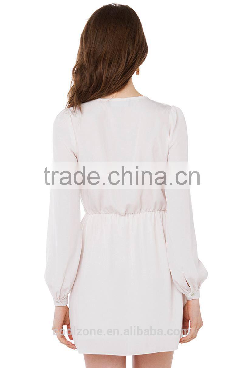 2015 New style v neck long sleeve chiffon sexy evening dress