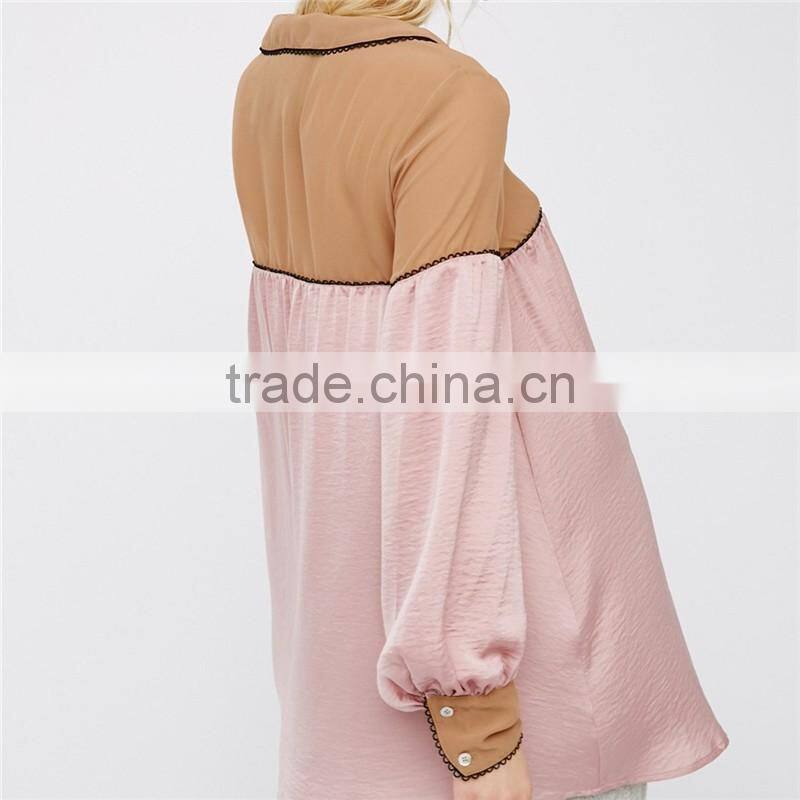 2017 OEM Spring Silky Sheer Femme Scalloped Trim Sleep Shirt