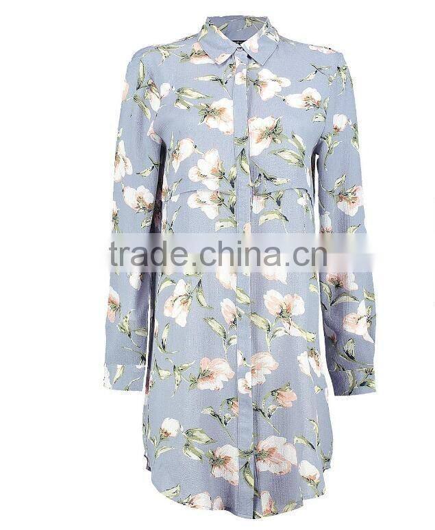New Design Women Spring Summer Cartoon Pattern Print Shirt Dress