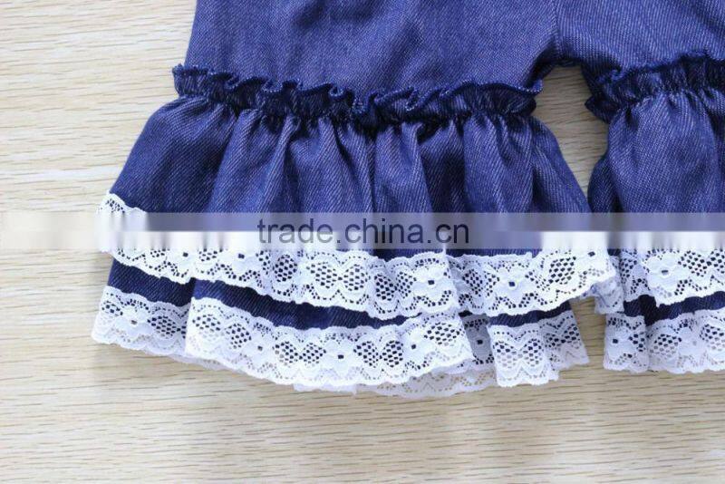 Boutique kids girl denim shorts lace ruffle blue jeans children summer shorts wholesale