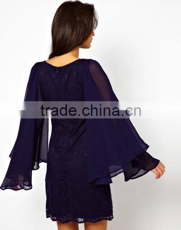 Lace Shift Dress With Chiffon Sleeve