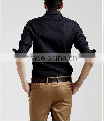 The latest 100% cotton slim fit black dress shirt for men with peaked collar