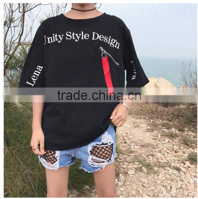 Oversized Loose print zip t shirt for girls