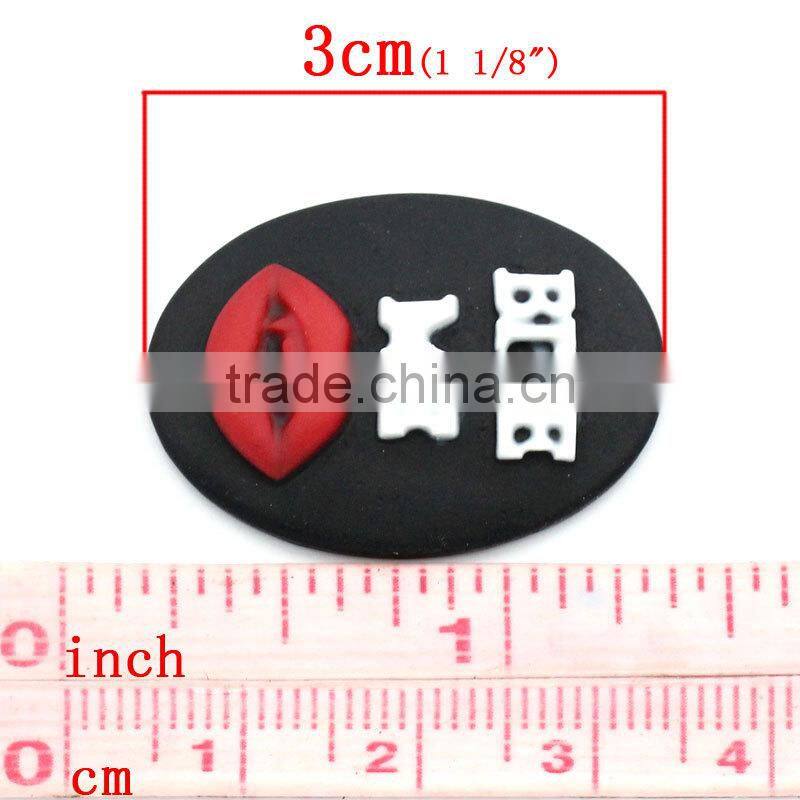 Oval Black "BITE ME"& Red Lip Vampire Fang Teeth Carved Halloween Resin Cameos