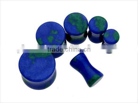 Double flare blue stone ear plug organic body jewelry, stone flesh tunnel/(ear expander) body Piercing jewelry