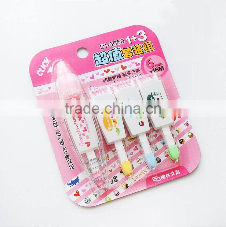 New developed push cartoon classicial colored pattern decoration correction tape and 3 reill
