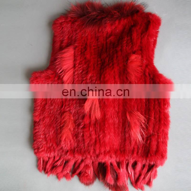 Factory direct supply genuine rabbit fur gilet with fur tassel handmade