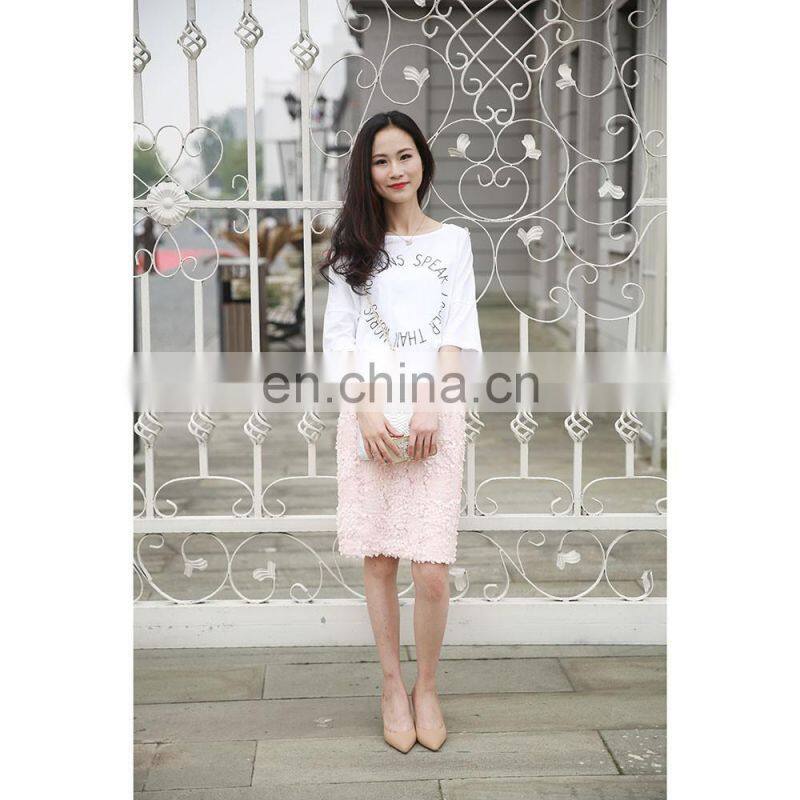 Pink 3d flower pretty lace skirt for lady