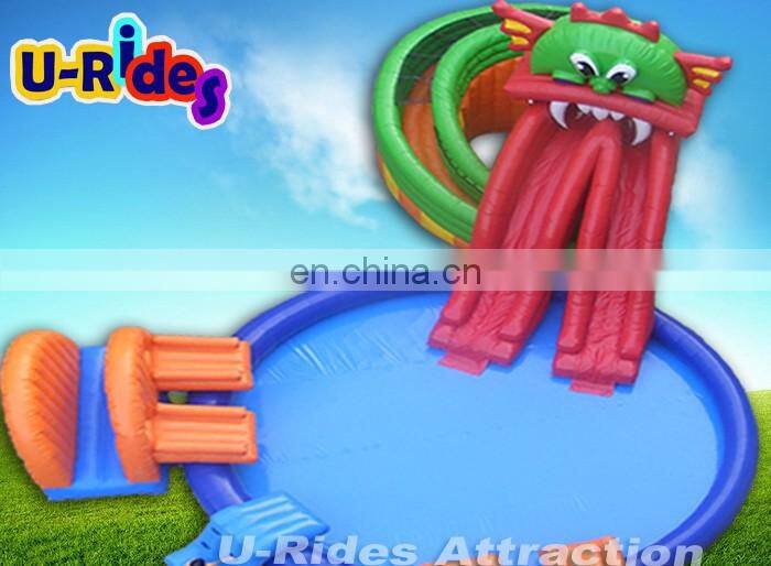 Colorful Monster Style 20 m Long Inflatable Water Park With Slide And Pool