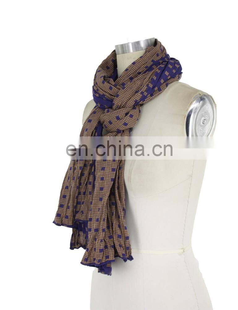 Cotton Check Double-Side Crinkle Gingham Check Scarf Neck wear