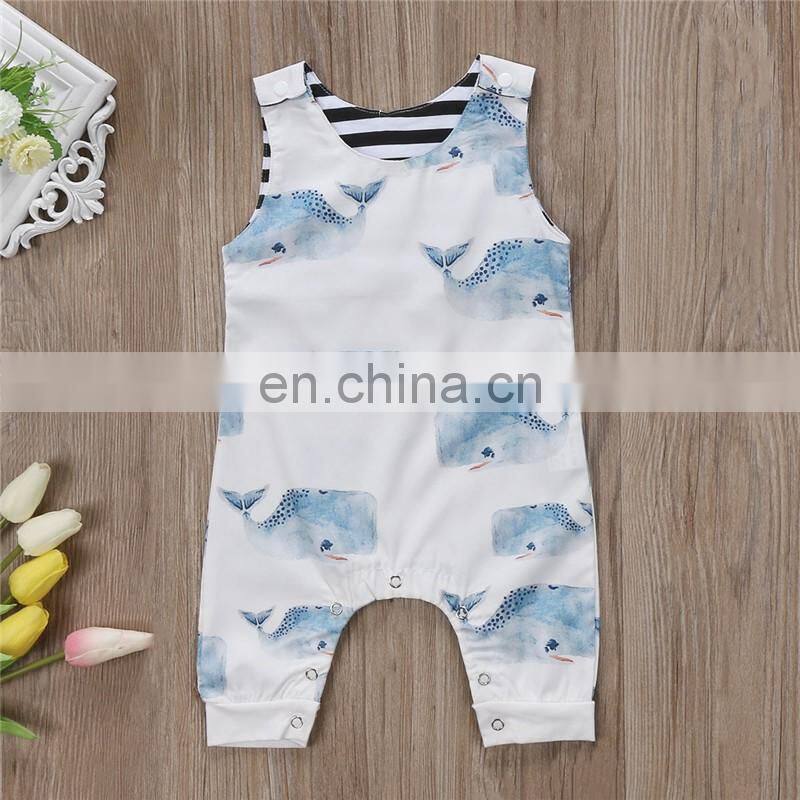 2018 New Design Romper Sleeveless Jumpsuit Whale Printed One Piece Newborn Boy Girl Summer Romper