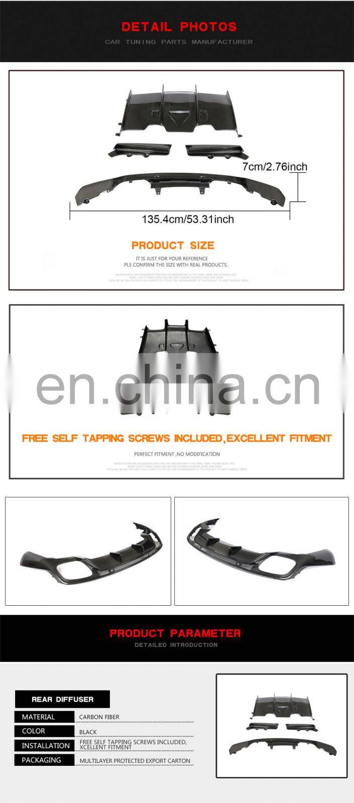 F8x M3 M4 Carbon Fiber Diffuser for BMW F80 M3 Base Sedan 4-Door F82 M4 GTS Coupe 2-Door 2015-2019