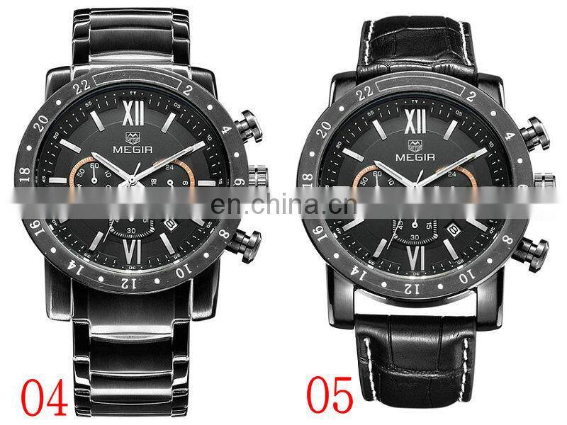 Megir 3008 Mens Top Brand Luxury Chronometer Army Military Watches Stainless Steel Calendar Chronograph Quartz Wristwatch