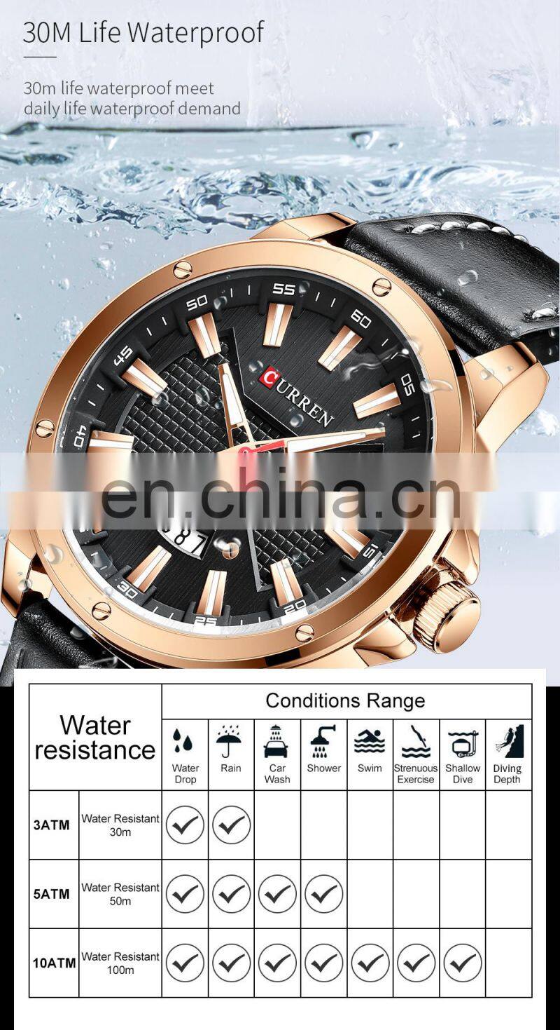 Curren 8376 2020 New Design Mens Quartz Watch Fashion Leather Water Resistant Calendar Wrist Watches for Men
