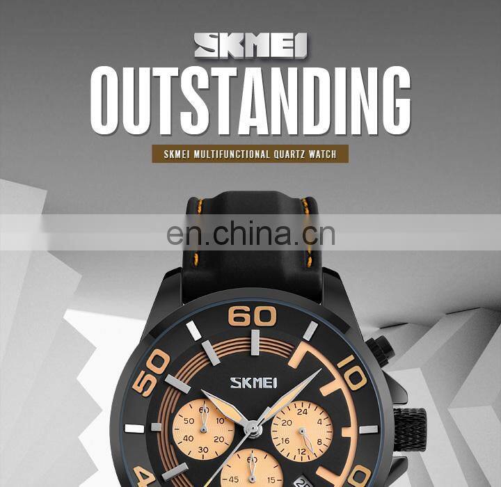 SKMEI 9154 Multi Functional Men Quartz Wrist Watches Chronograph Waterproof Fashion Leather Reloj De Hombre