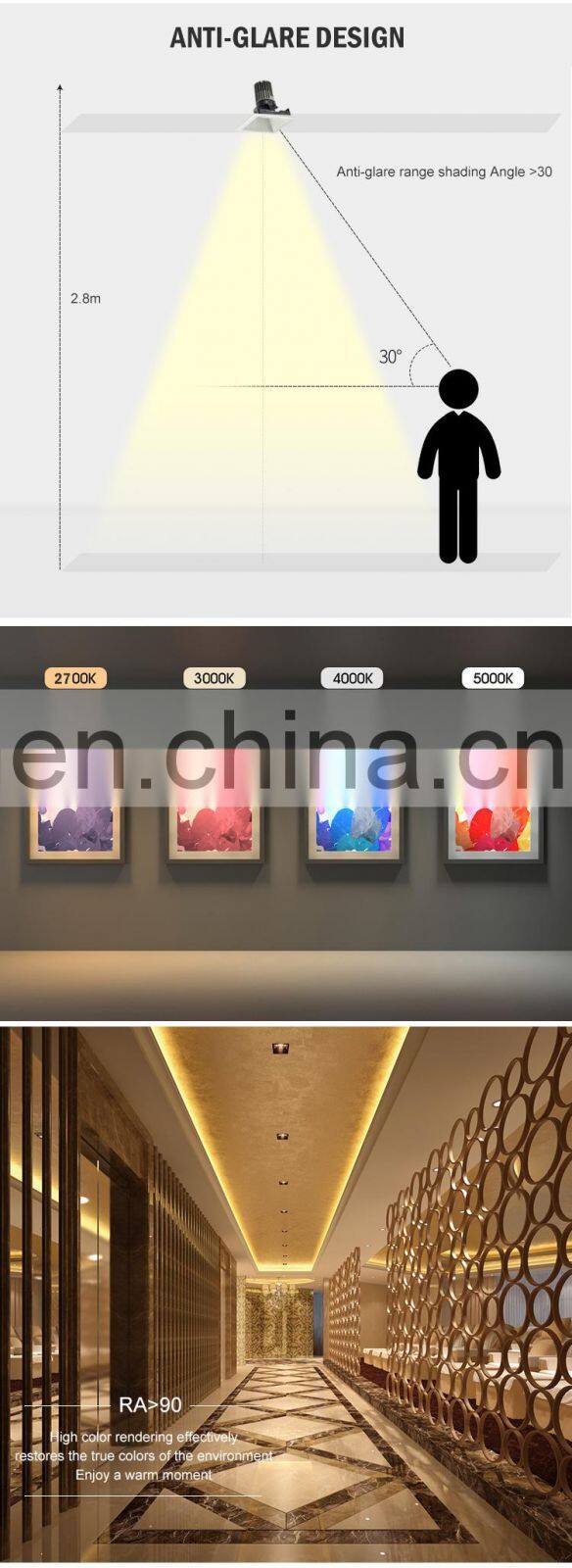 China Manufacturer Aluminum Recessed Mounted Cob 14W 12W Indoor Bedroom Market Led Spotlight
