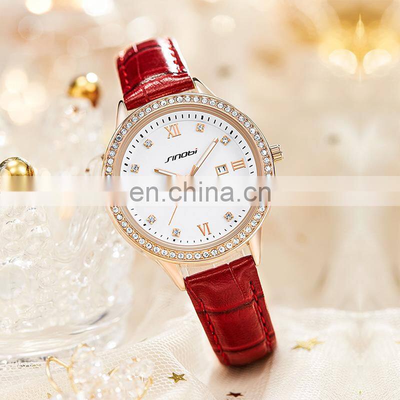 SINOBI Ladies Watches Buy Online S9846L China Supplier Wholesale Watch Supplier Red Iced Out Watches Saat