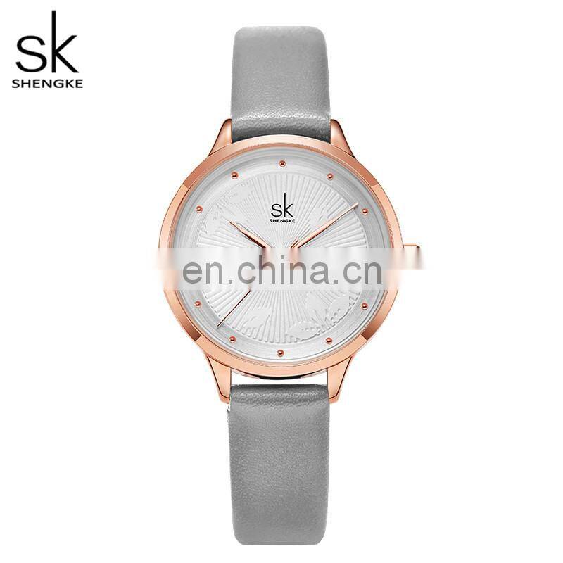 SHENGKE Fancy Ladies Quartz Wrist Watches Simple Dial Fashion Leather Strap Beautiful Girls Watches Reloj Handwatch