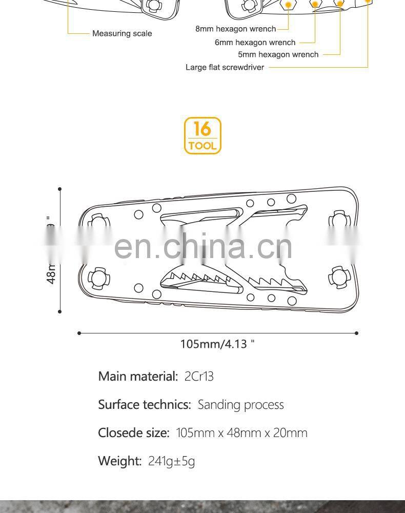 New Outdoor Stainless Steel Folding Pliers 16 in 1 Multi-function Pliers Home Pocket Combination Maintenance Tool