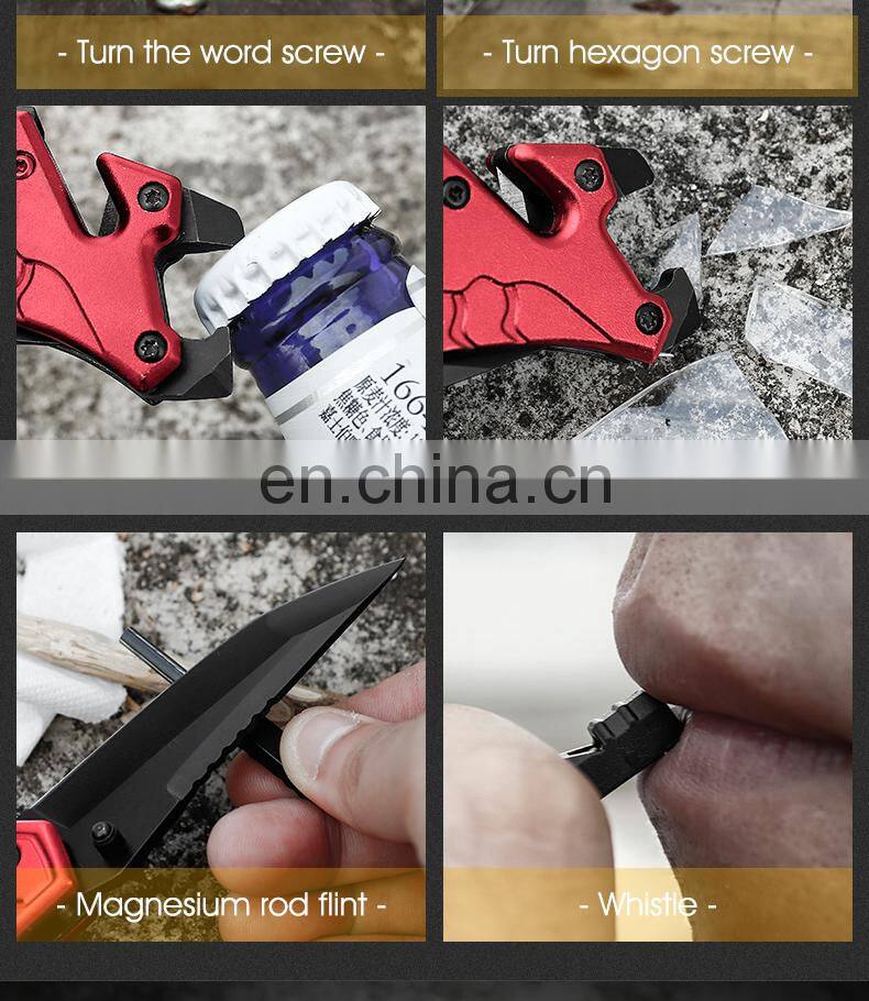 New Outdoor Survival Folding Knife Camping Self-defense Knife With Belt Clamp Grindstone Window Breaker Multi-functional Tool