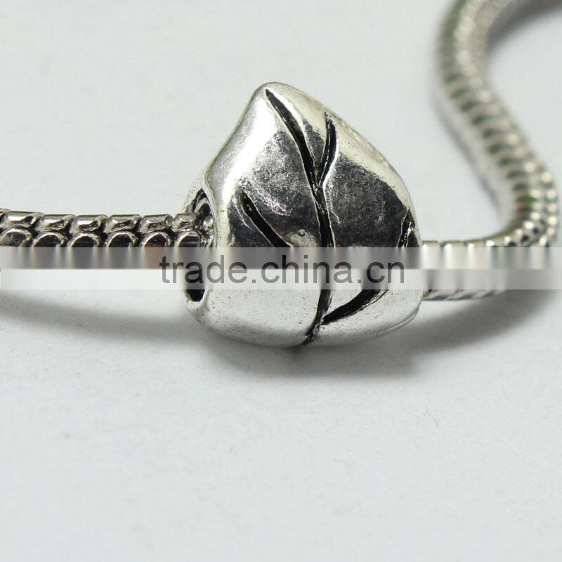 Wholesale Pdora Jewelry Accessories Leaf Shape Large Hole Metal Beads, Zinc Alloy Bracelets and Necklace Slide Beads