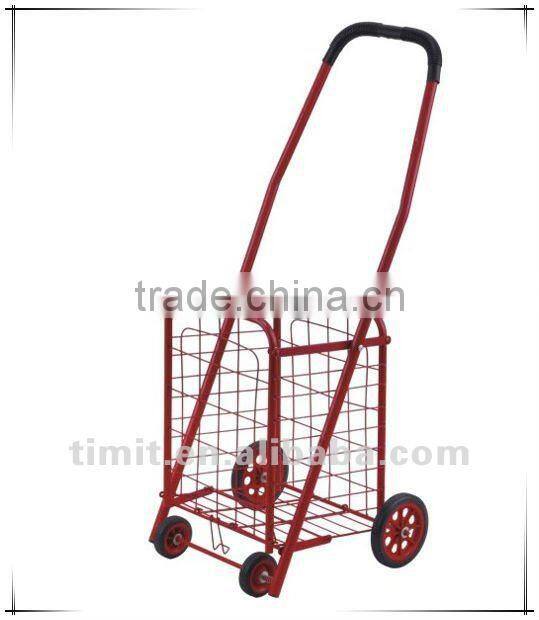 Simple Design Practical Aluminum Foldable Red Shopping Trolley Cart