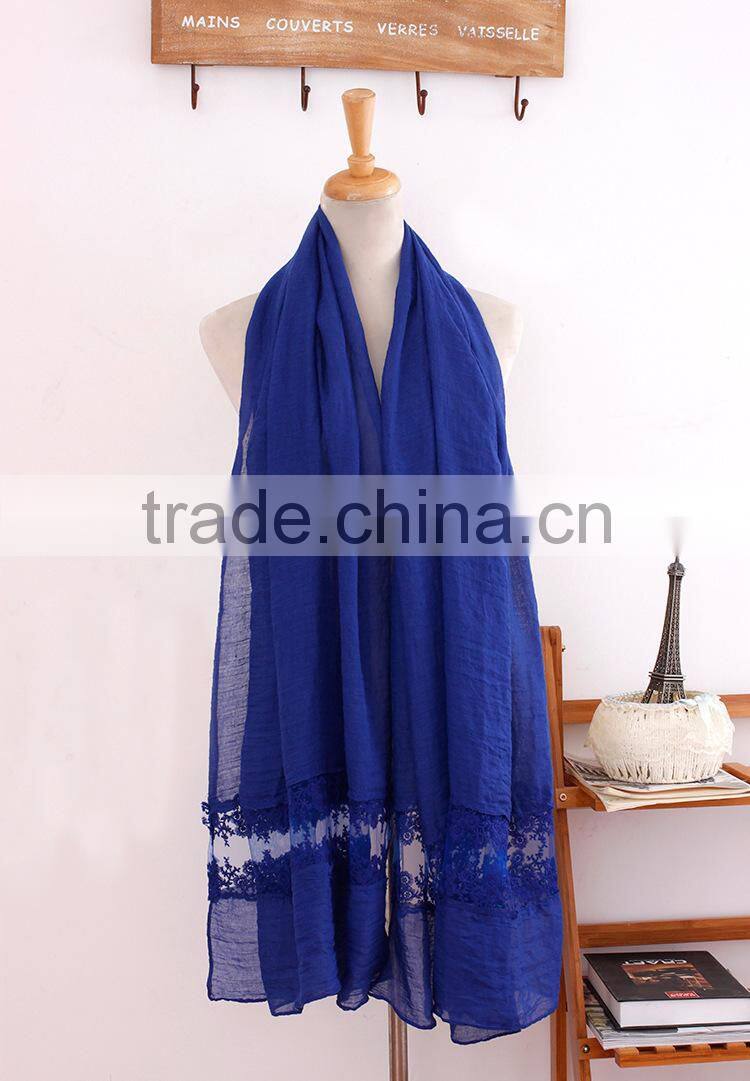 Wholesale New Plain Cotton Muslim Women Fashion Scarf Lace Hijab