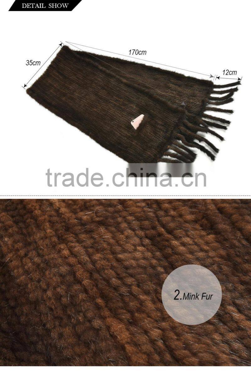 Hot Selling Style 2015 Fashionable Knitted Real Mink Fur Shawl with pockets