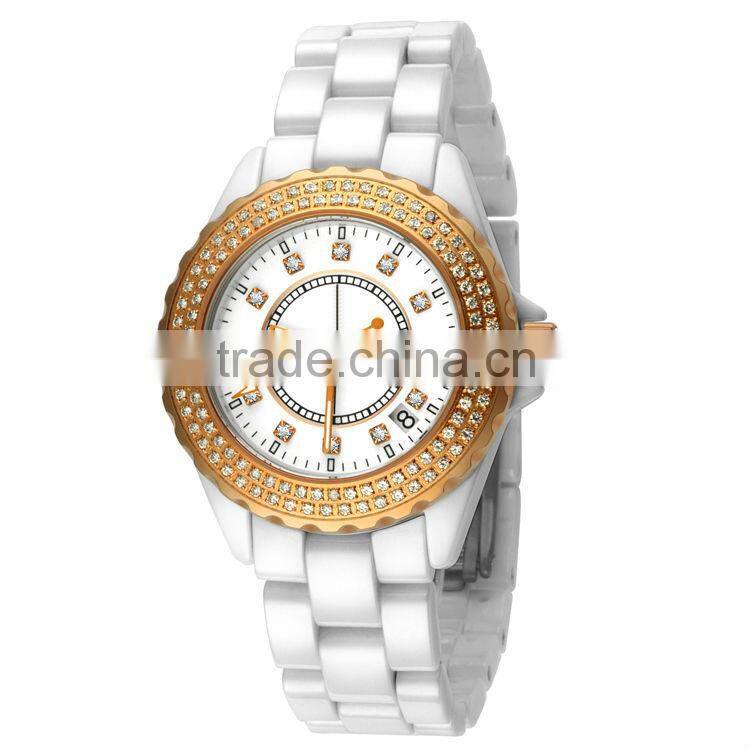 PVD Rosegold/Silver black ceramic watch quartz japan movement women sapphire crystal ceramic watch