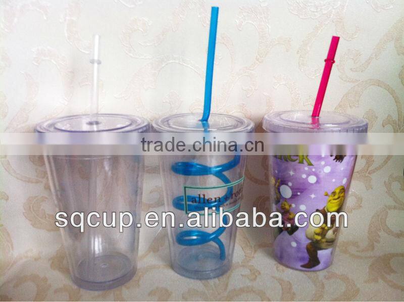 Double Wall plastic sippy cup with straw and lid