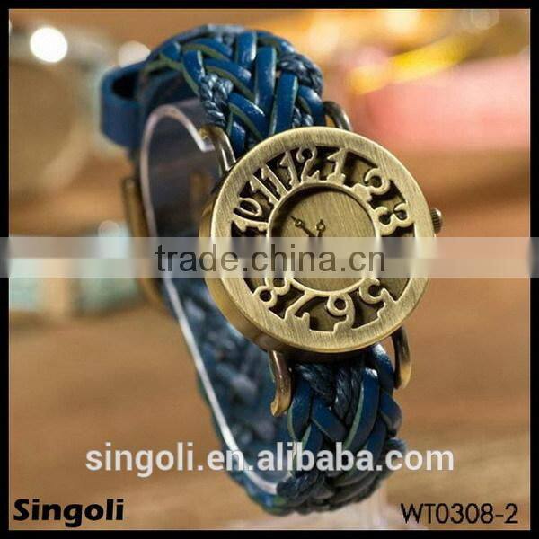 Vintage Hollow Gold Arabic Mumerals London Big Ben Digital Watch Western Wrist Watchs Smart Watch Braid Genuine Leather Watch
