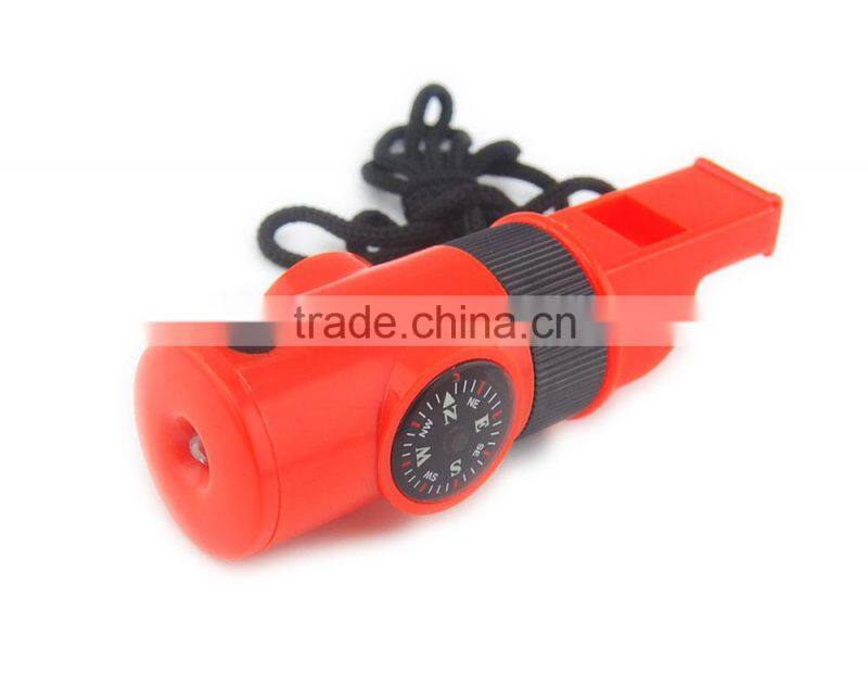 Survival multifunction whistle with compass thermometer mirror magnifier and led torch