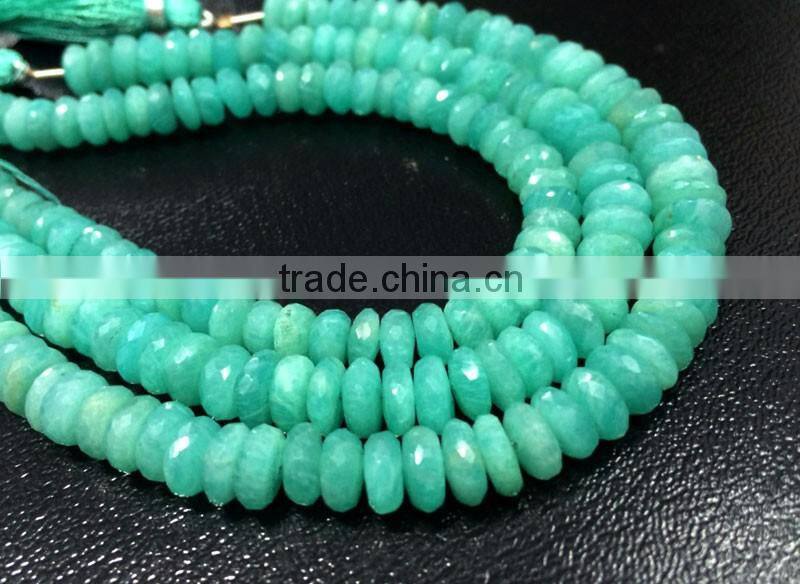 SEMI PRECIOUS NATURAL AMAZONITE 7MM-8MM FACETED LOOSE BEADS RONDELLE BEADS, AMAZONITE BEADS