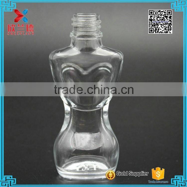 Fancy Design Woman Body Shaped Clear lotion Glass Bottle with aluminum cap