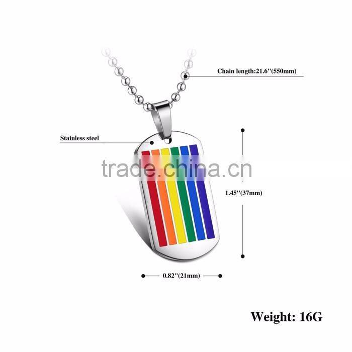 enamel rainbow stainless steel pendant men dog tag