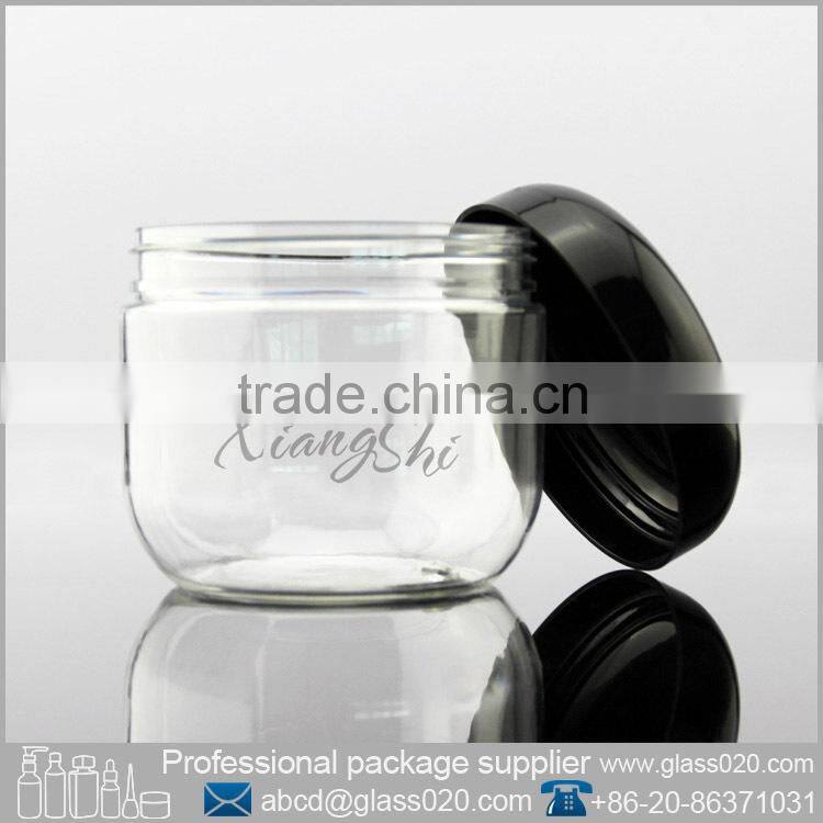black cap cosmetic jars plastic