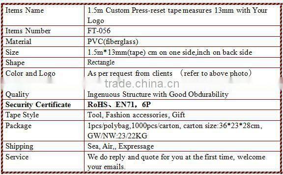 150cm 60inch Printable Logo PVC Coated Fiber Glass Tape as A Promotion Gift